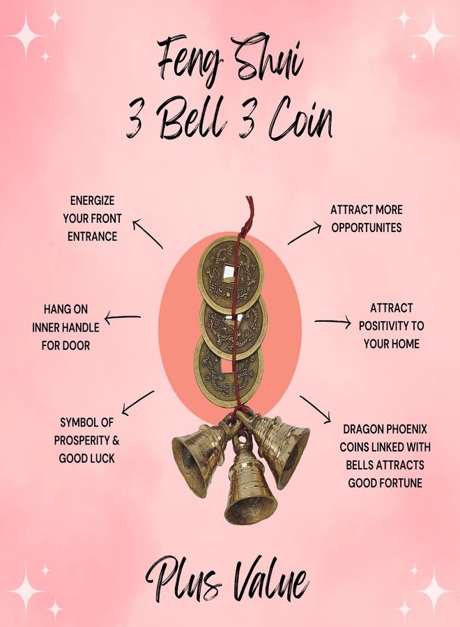 Plus Value منتجات فنغ شوي فاستو فاستو ذات القيمة المضافة: جرس الحظ الثلاثي، ثلاث عملات صينية، ديكور منزلي ومكتبي، معلق على الحائط أو الباب (حجم كبير) - Image 4